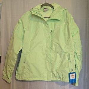 Womens Columbia Light Green Hooded Rain Jacket Sz XL NWT